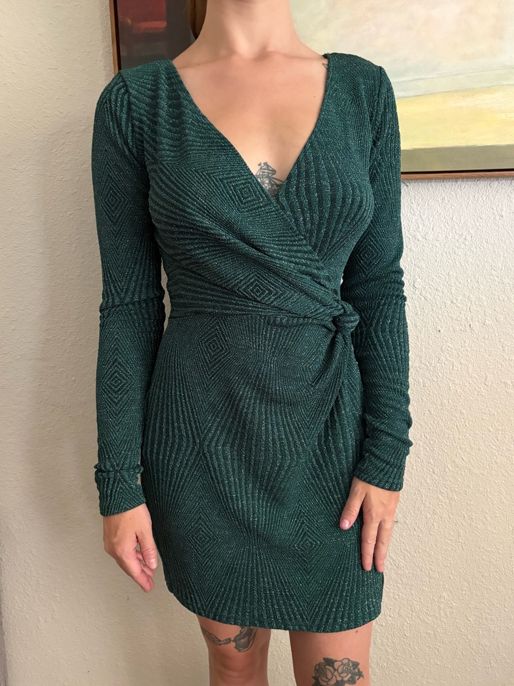 Miami for Francesca’s Long-Sleeve Emerald Green Wrap Mini Dress